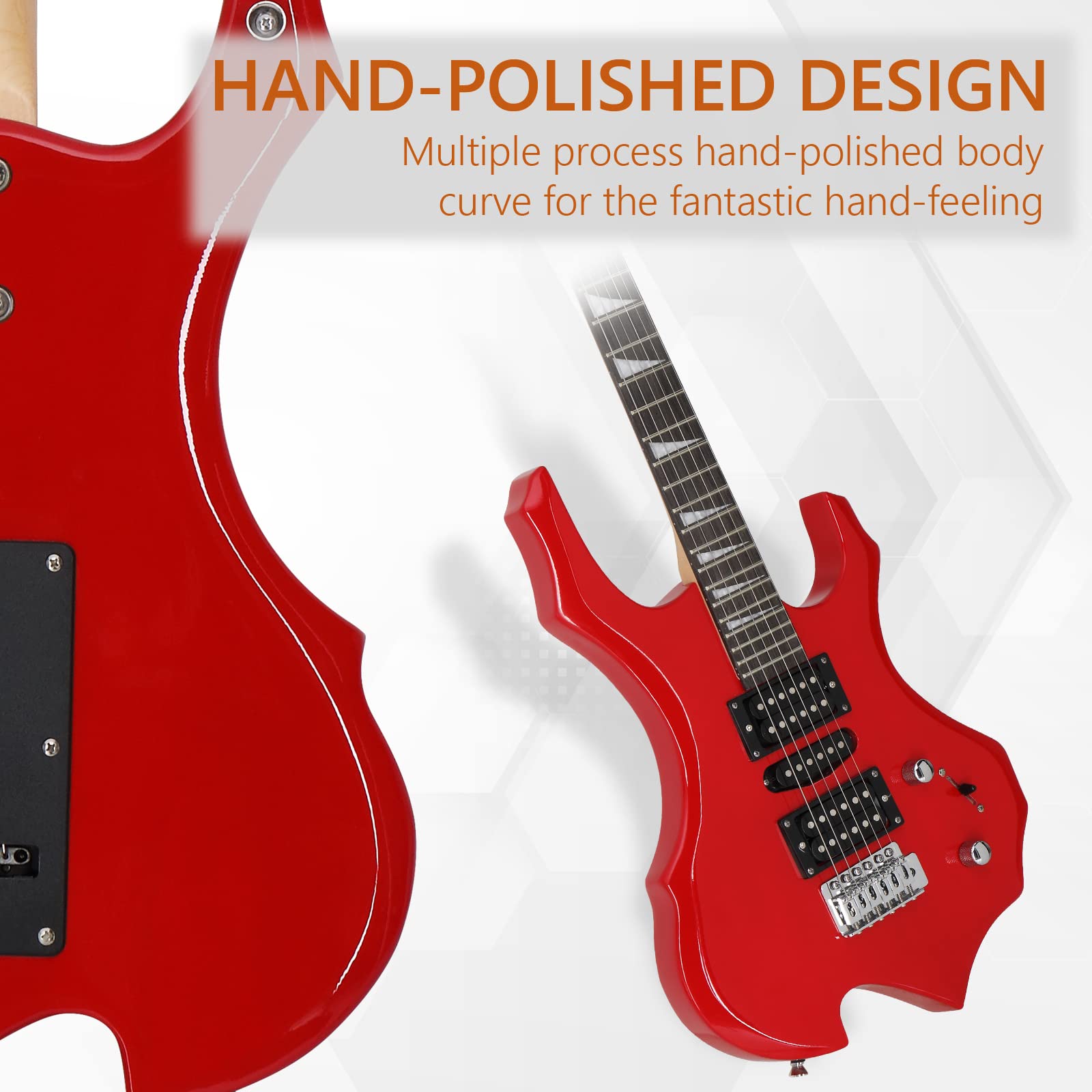 Ktaxon Burning Fire Design Electric Guitar Kit, 36-inch HSH Pickup Electric Guitar Beginner Guitar Set with Amplifier, Rosewood